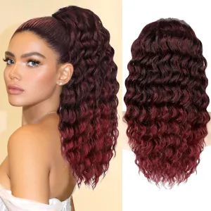 Ponytail Extension, Curly Drawstring Ponytail Extension for Women 18 Inch Curly Wavy Ponytail Yaki Textured Natural Fluffy Synthetic Hairpiece for Daily Use