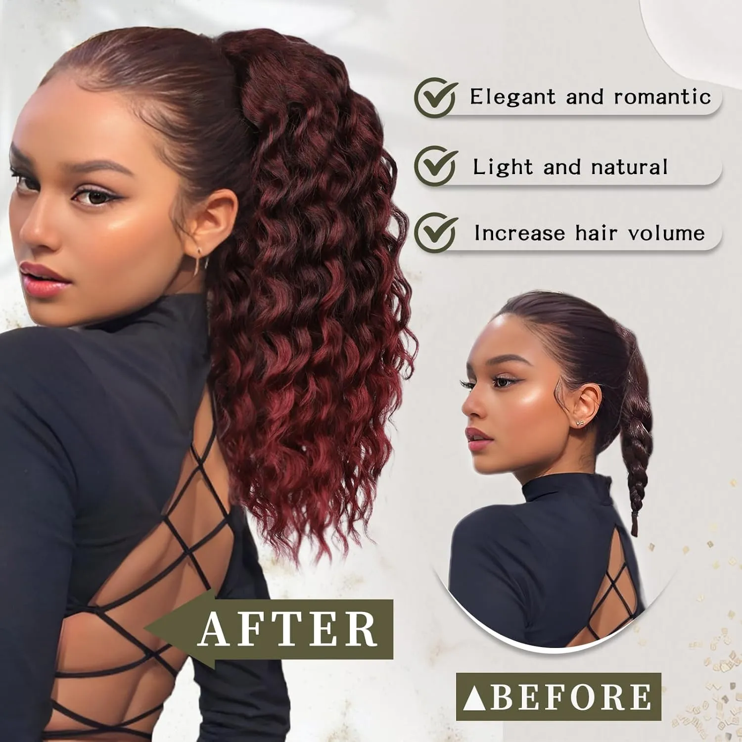 Ponytail Extension, Curly Drawstring Ponytail Extension for Women 18 Inch Curly Wavy Ponytail Yaki Textured Natural Fluffy Synthetic Hairpiece for Daily Use