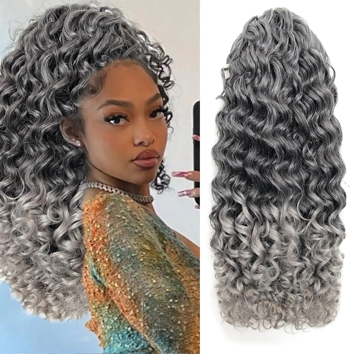 Ponytail Extension,Curly Drawstring Ponytail Extension for Black Women Natural Black Curly Clip in Hair Extensions 18 Inch Synthetic Hairpiece for Daily Party