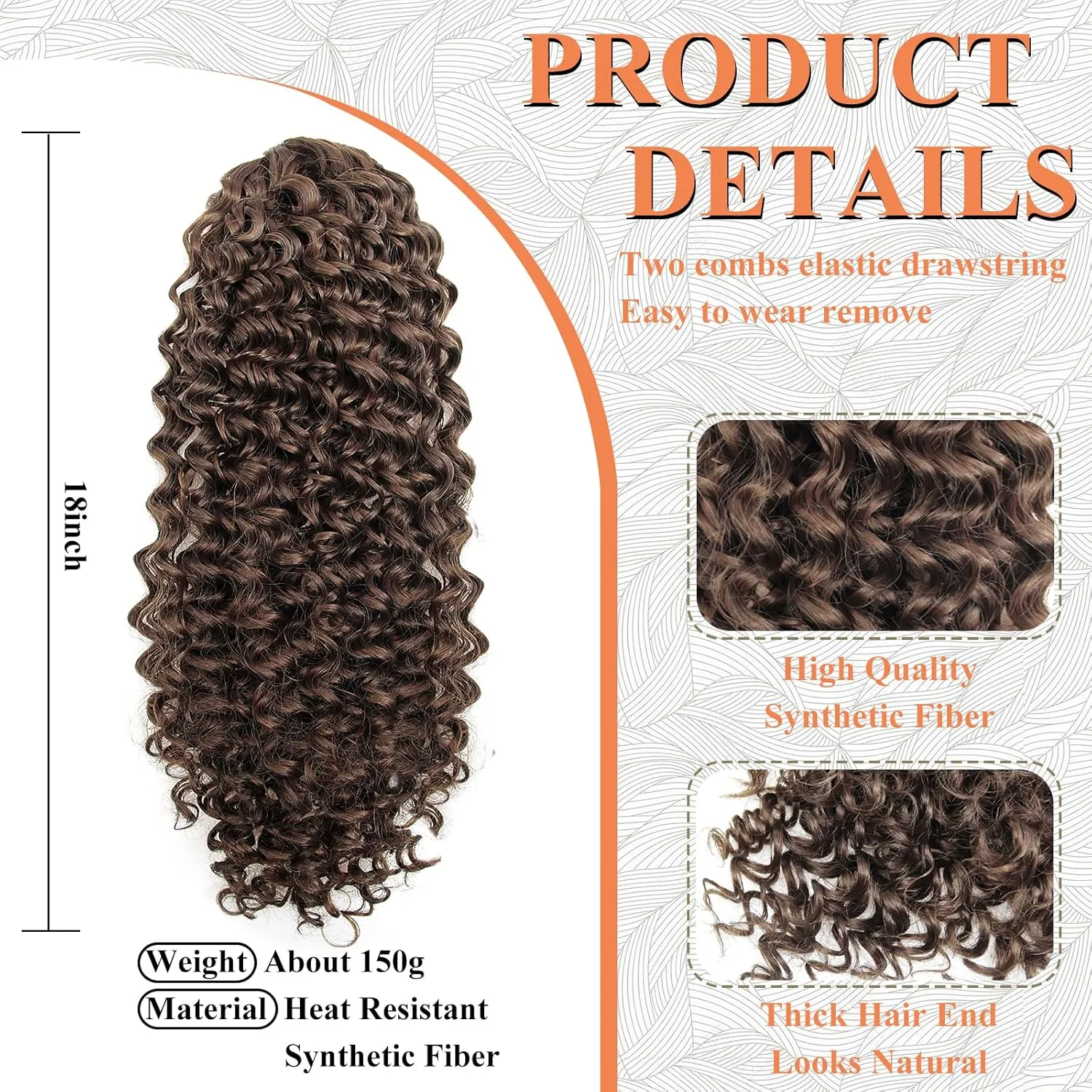Ponytail Extension,Curly Drawstring Ponytail Extension for Black Women Natural Black Curly Clip in Hair Extensions 18 Inch Synthetic Hairpiece for Daily Party