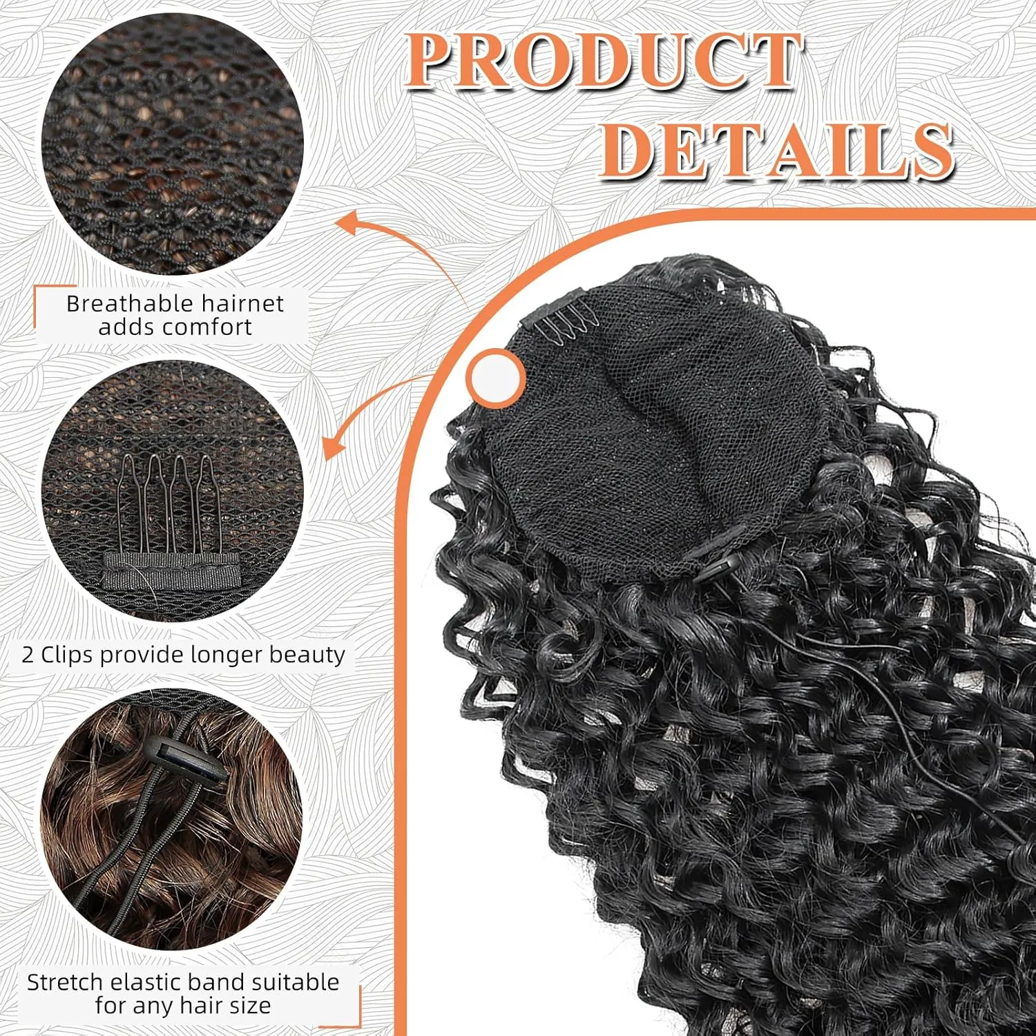 Ponytail Extension,Curly Drawstring Ponytail Extension for Black Women Natural Black Curly Clip in Hair Extensions 18 Inch Synthetic Hairpiece for Daily Party