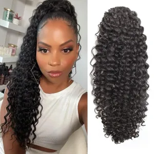 Ponytail Extension,Curly Drawstring Ponytail Extension for Black Women Natural Black Curly Clip in Hair Extensions 18 Inch Synthetic Hairpiece for Daily Party