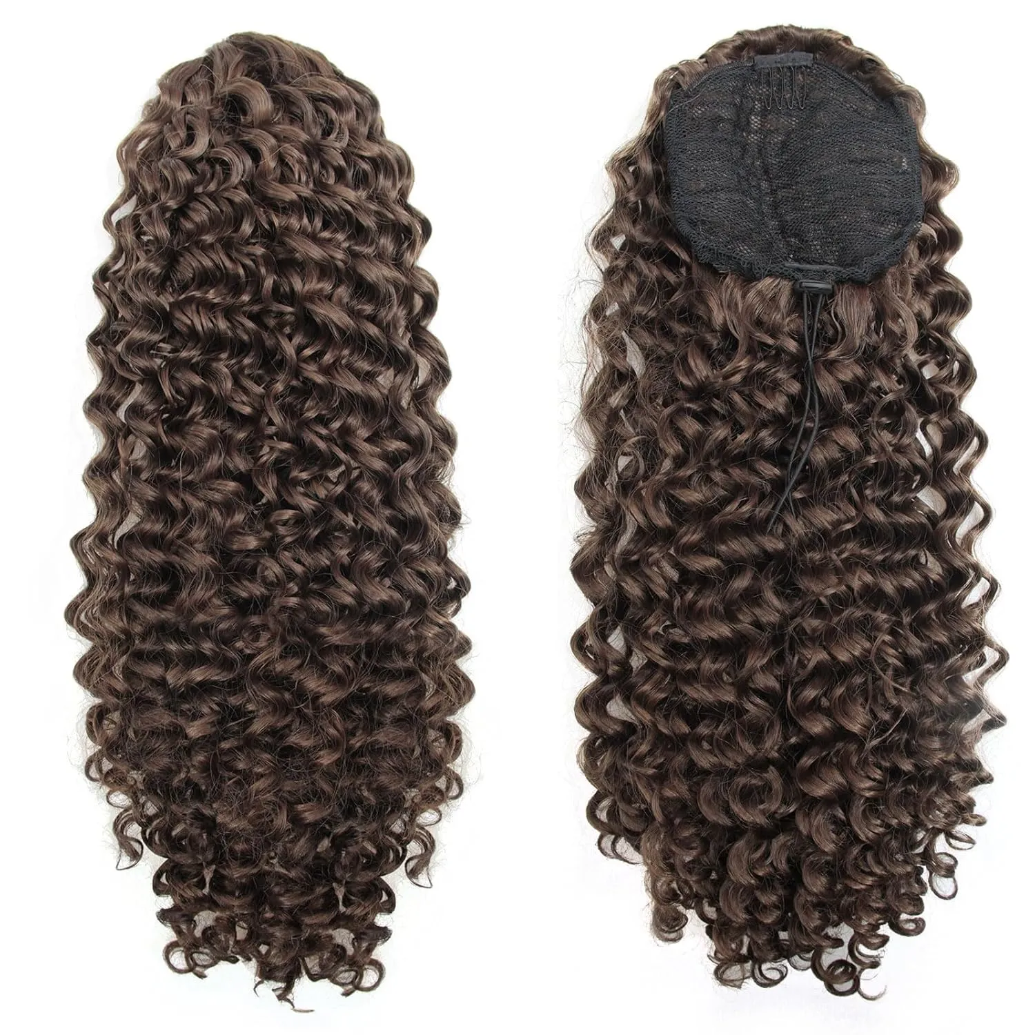 Ponytail Extension,Curly Drawstring Ponytail Extension for Black Women Natural Black Curly Clip in Hair Extensions 18 Inch Synthetic Hairpiece for Daily Party