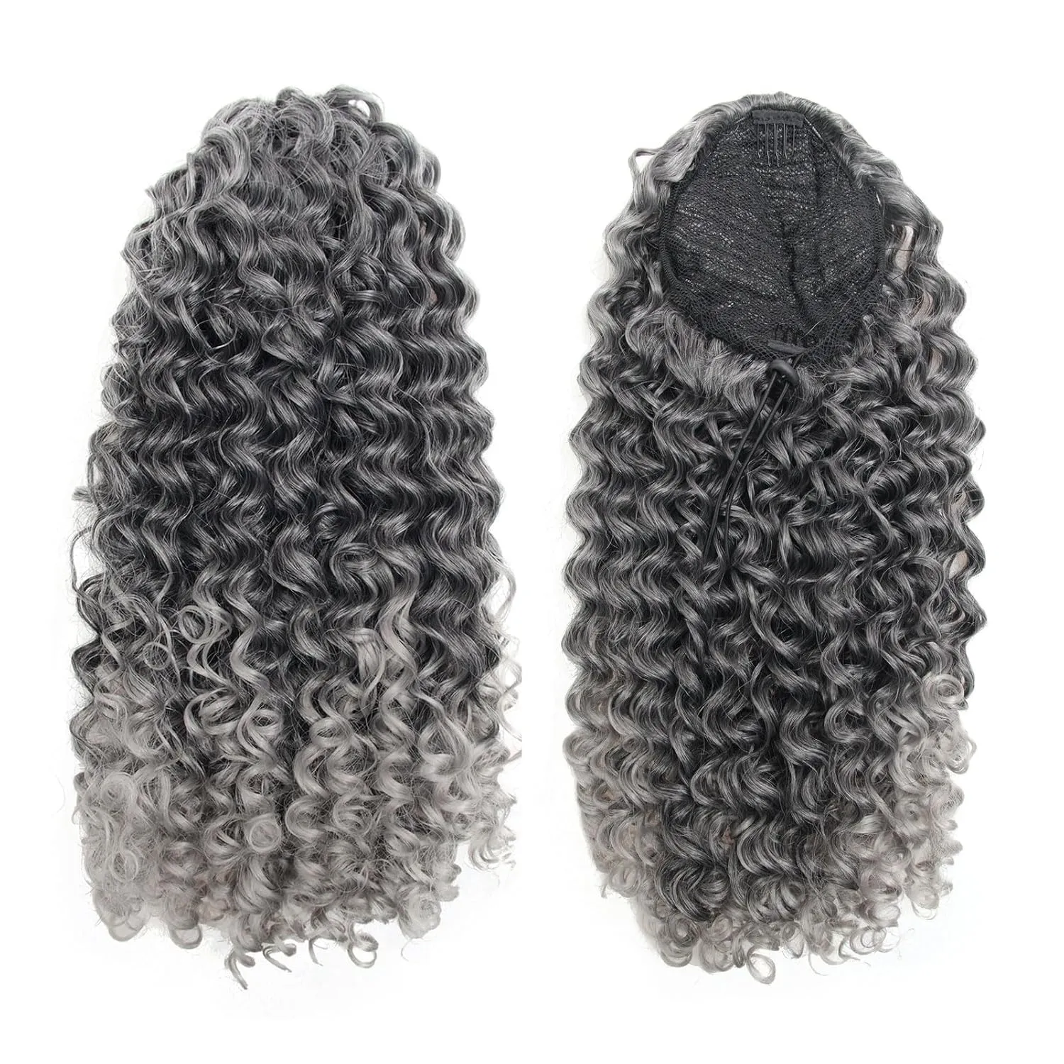 Ponytail Extension,Curly Drawstring Ponytail Extension for Black Women Natural Black Curly Clip in Hair Extensions 18 Inch Synthetic Hairpiece for Daily Party
