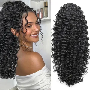 Ponytail Extension,Curly Drawstring Ponytail Extension for Black Women Natural Black Curly Clip in Hair Extensions 18 Inch Synthetic Hairpiece for Daily Party