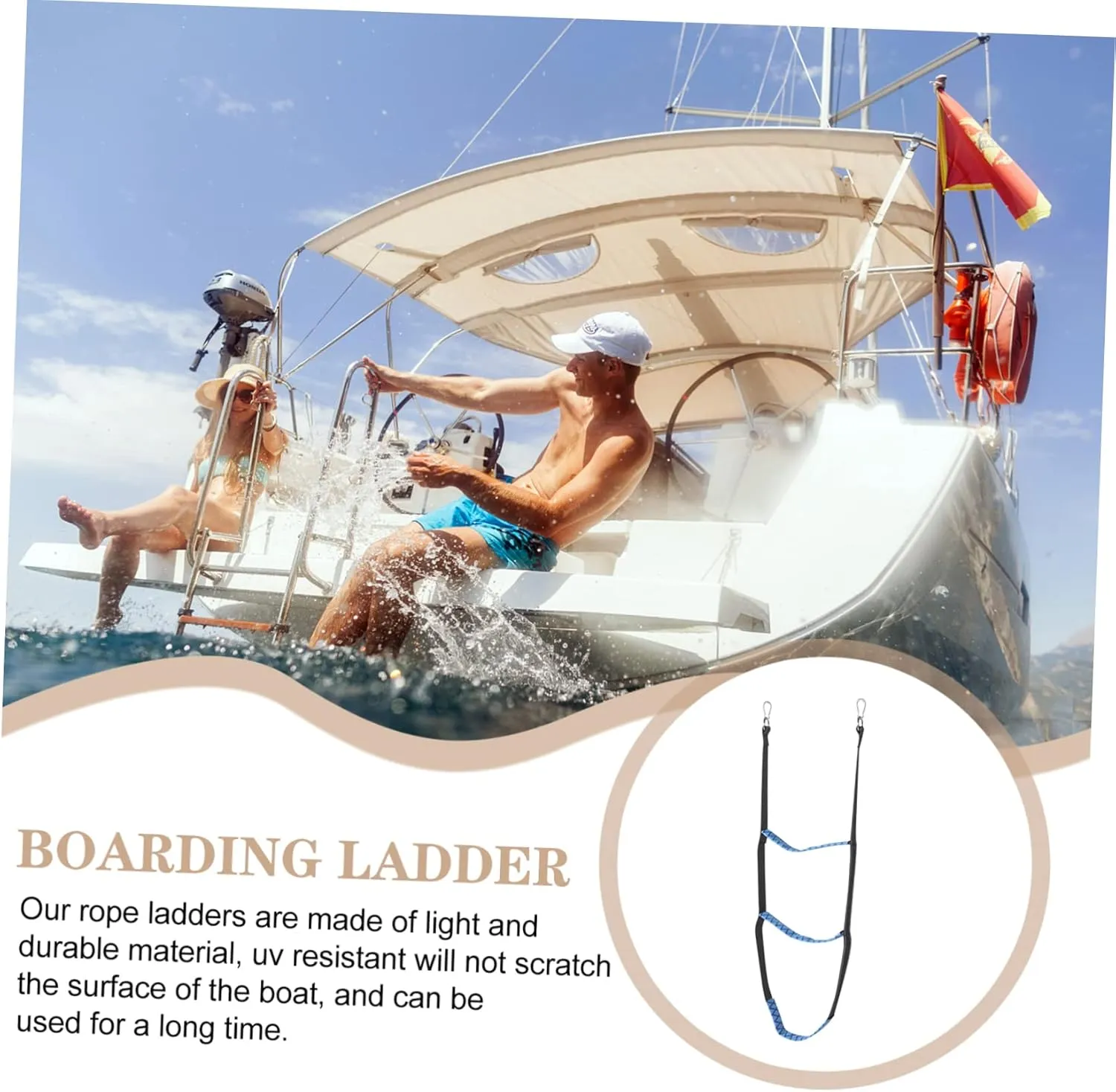 POPETPOP Portable Boat Ladder Step Wear-Resistant Rope Ladder for Kayaks Inflatable Boats Canoes Quick Setup Hooks Non- Design for Safety
