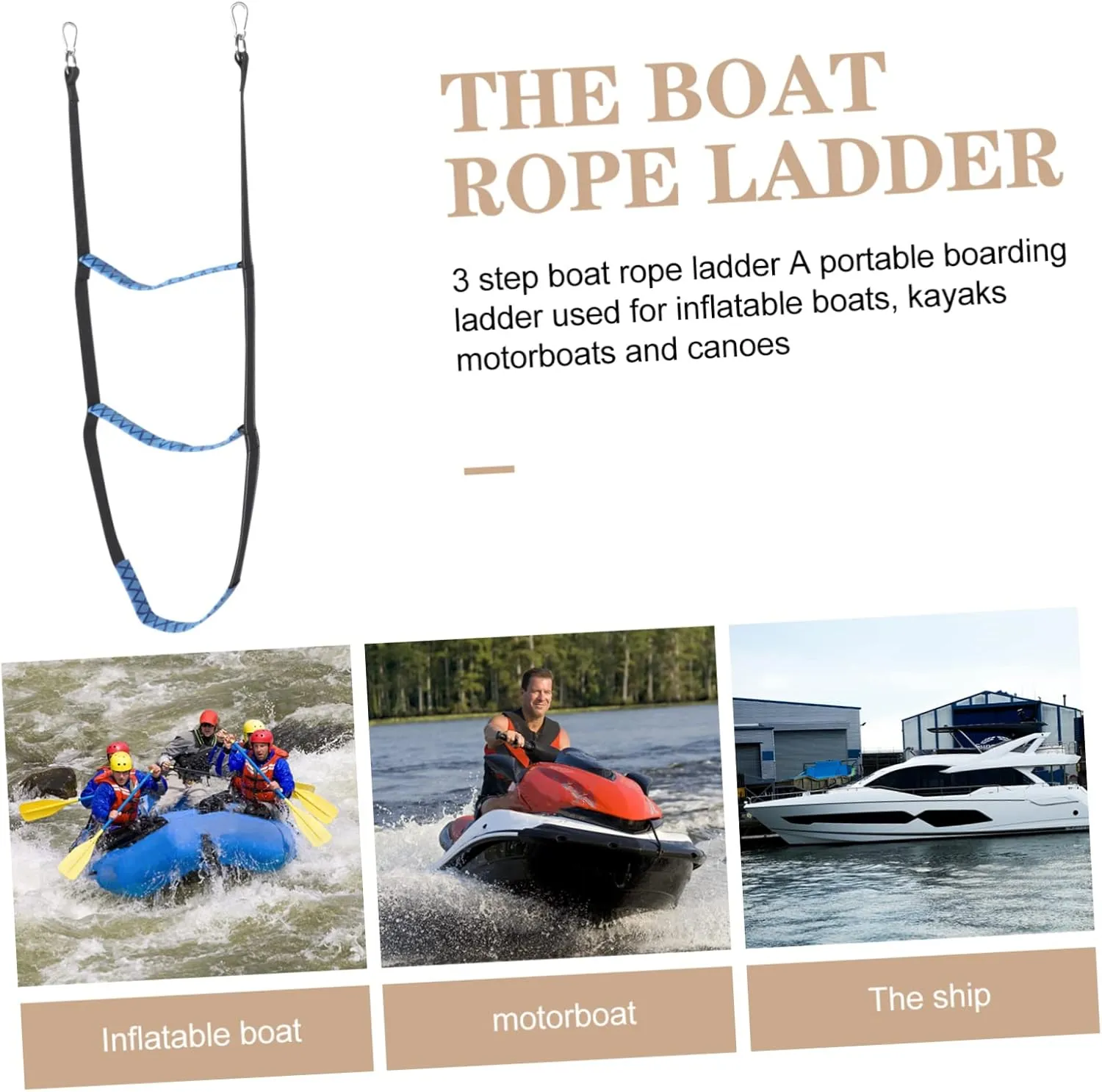 POPETPOP Portable Boat Ladder Step Wear-Resistant Rope Ladder for Kayaks Inflatable Boats Canoes Quick Setup Hooks Non- Design for Safety