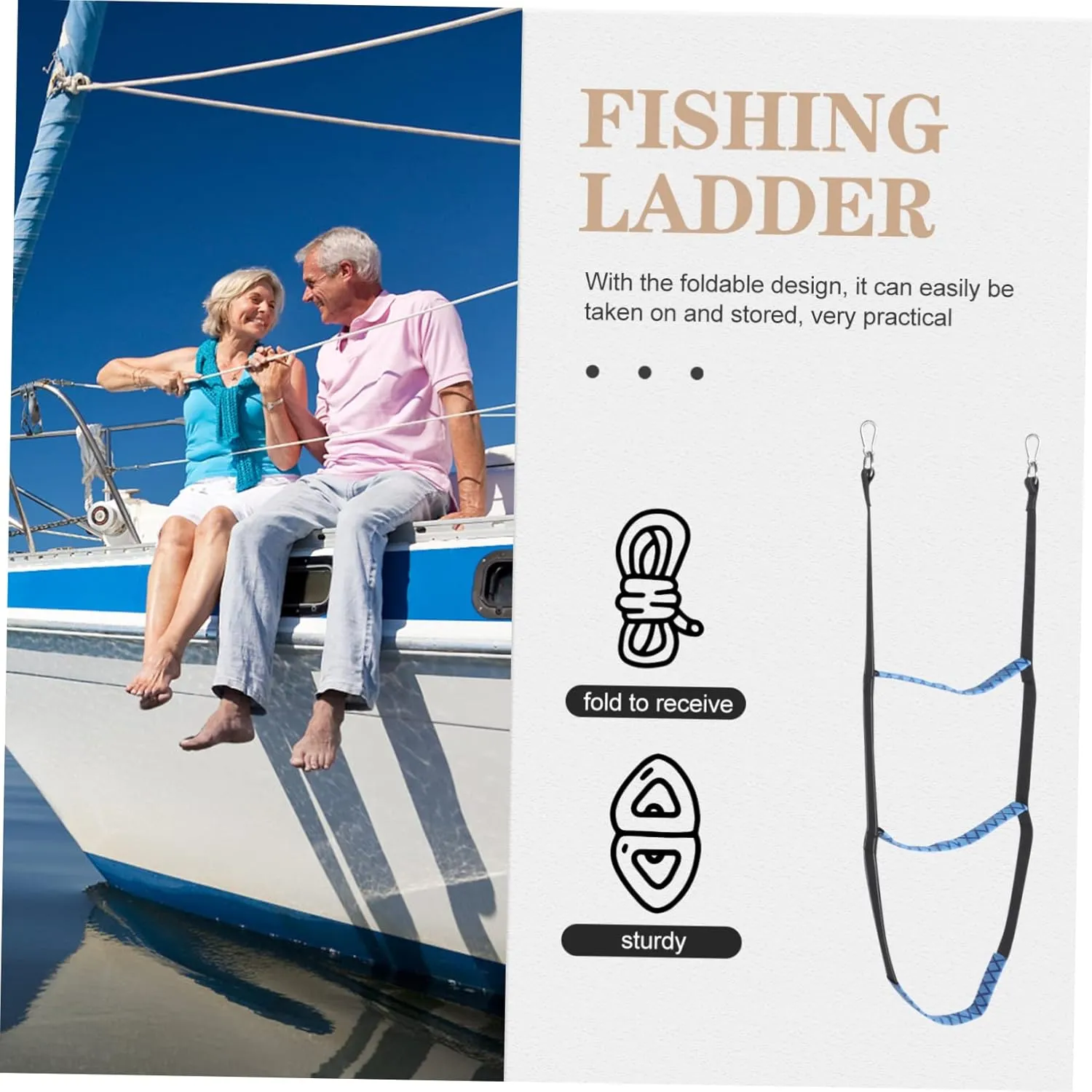 POPETPOP Portable Boat Ladder Step Wear-Resistant Rope Ladder for Kayaks Inflatable Boats Canoes Quick Setup Hooks Non- Design for Safety