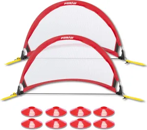 Poray Soccer Goal for Kid Easy-up Set of Two Portable Soccer Net 210D Oxford with 8 Field Marker Cones Extra Stakes Fun for Backyard and Soccer Training