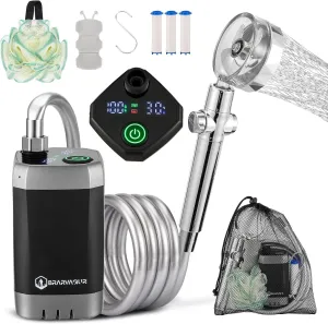 Portable Camping Shower, Upgrade 7800mAh Rechargeable Electric Shower Pump with USB-C, Handheld Filter Shower Head Two-Meter Hose Suitable for Outdoor Hiking, RV Travel, Beach Vacations