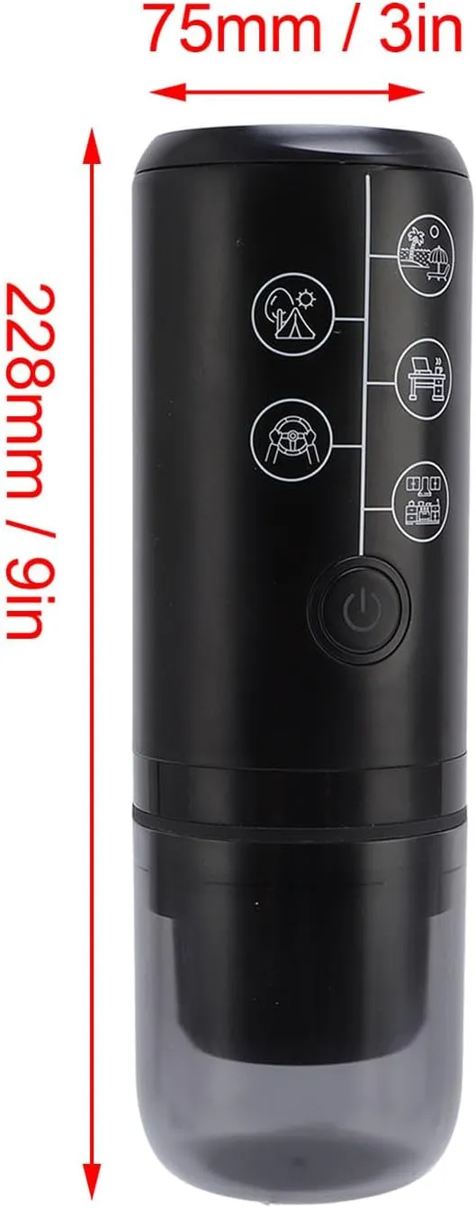 Portable Coffee Maker, 17Bar Pressure Electric Coffee Machine, for Outdoor Travel Powder and Capsules Compartment (Black)