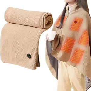 Portable Heated Shawl with Zippper Portable Heated Shawl Wraps for Women Cordless 60"x 27.5" Electric Heated Blanket Shawl 3 Heating Levels Heated Shawl Cordless for Home (Battery not Included)