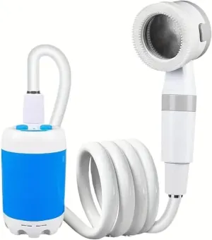 Portable Shower，Outdoor dormitory bath artifact Electric Rechargeable Portable Camping Shower, simple car self-priming shower，pet Shower, Blue