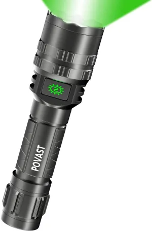 POVAST PVL2 Zoomable Green Light Rechargeable Led Flashlight, 1200 lumens Outdoor Bright Torch Light with Battery for Hunting