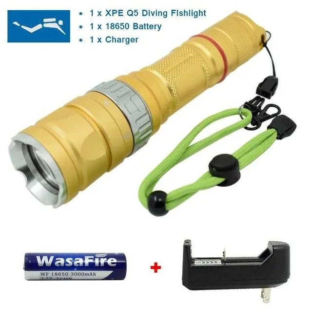 Powerful Underwater LED Diving Flashlight Professional Diving Torch 18650 Battery Waterproof Flashlight Q5 Light Lamp Lanterna