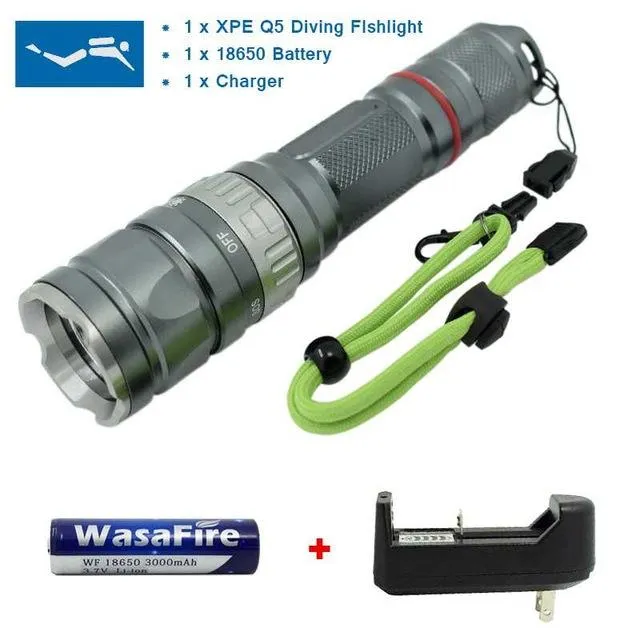 Powerful Underwater LED Diving Flashlight Professional Diving Torch 18650 Battery Waterproof Flashlight Q5 Light Lamp Lanterna