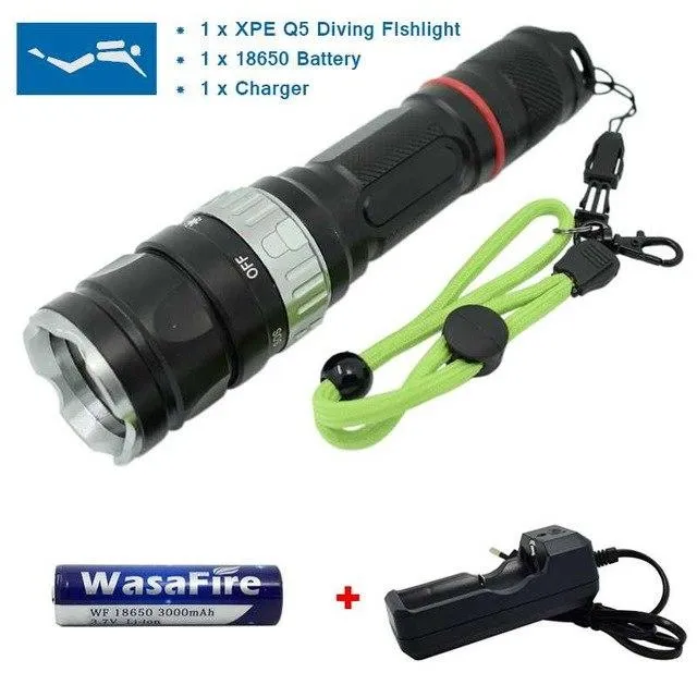 Powerful Underwater LED Diving Flashlight Professional Diving Torch 18650 Battery Waterproof Flashlight Q5 Light Lamp Lanterna
