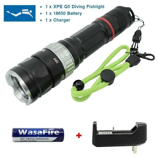 Powerful Underwater LED Diving Flashlight Professional Diving Torch 18650 Battery Waterproof Flashlight Q5 Light Lamp Lanterna