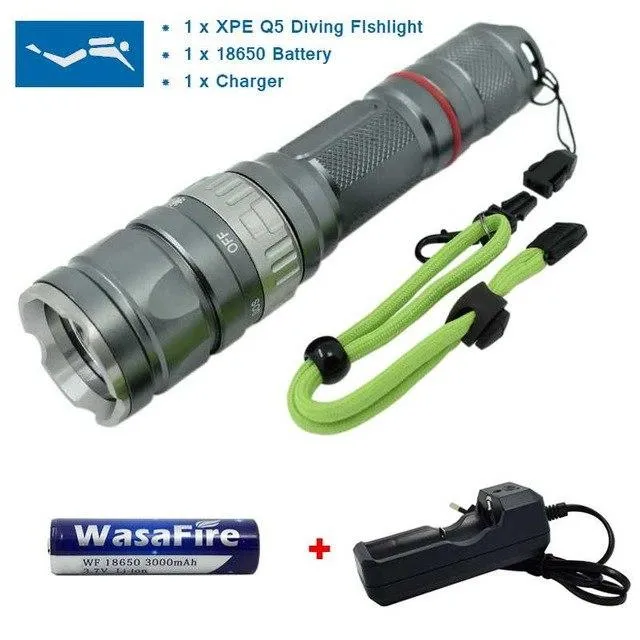 Powerful Underwater LED Diving Flashlight Professional Diving Torch 18650 Battery Waterproof Flashlight Q5 Light Lamp Lanterna