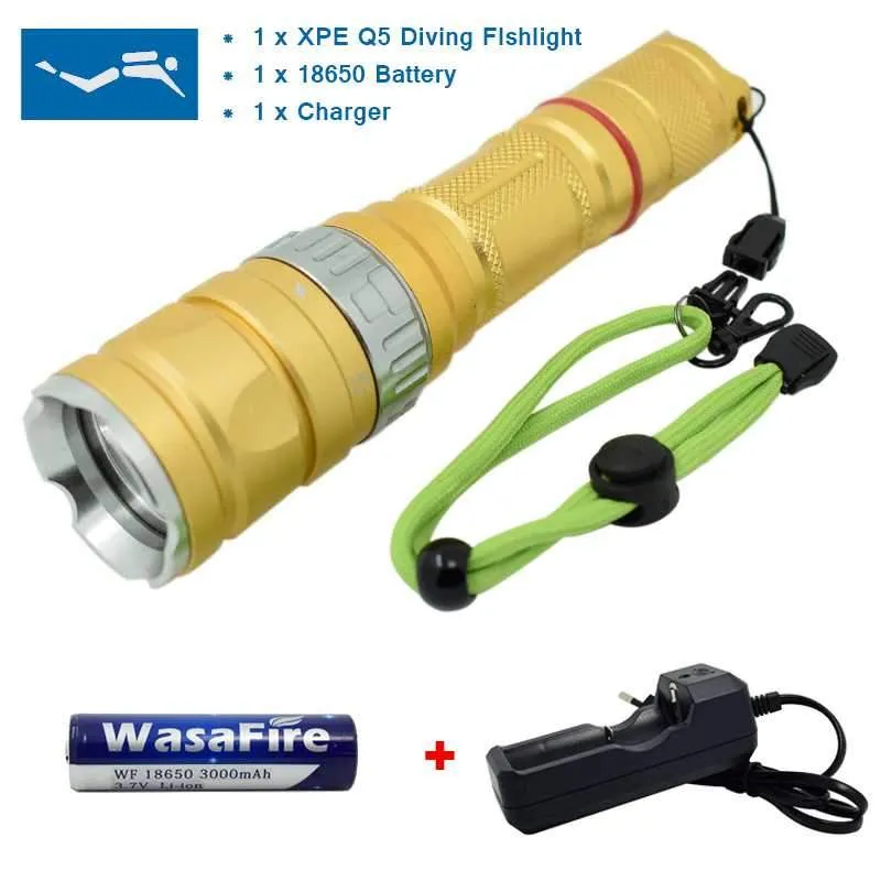 Powerful Underwater LED Diving Flashlight Professional Diving Torch 18650 Battery Waterproof Flashlight Q5 Light Lamp Lanterna