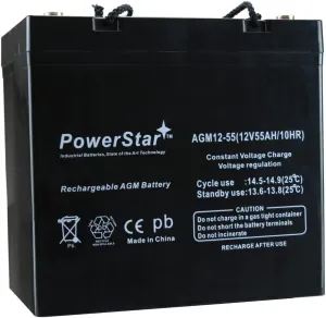 PowerStar 12V 55Ah Rechargeable AGM/SLA Deep Cycle Battery For Power Boat Pontoon Electric Trolling Motor Battery