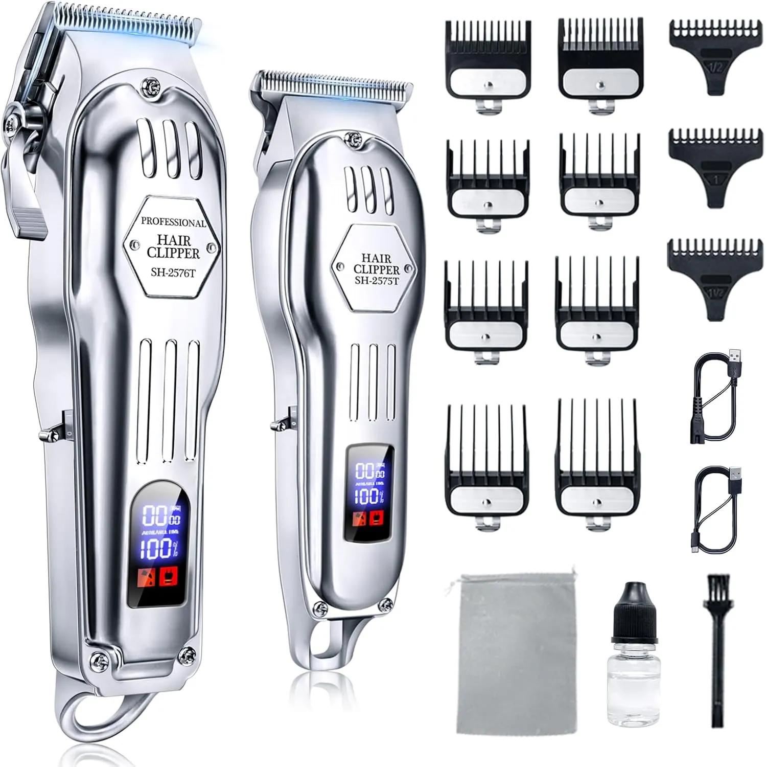 Professional Cordless Hair Clippers for Men, Trimmers Set and Barber Clippers for Haircut, Beard Trimmer Kit with LCD Display, Grooming Set, Rechargeable Hair Cutting Machine for Family