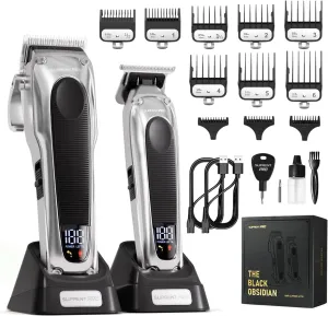 Professional Hair Clippers for Men - High Torque Brushless Motor & Detachable Blade - Cordless Hair Trimmer Set for Barbers with Charging Base - Premium Hair Clipper Kit - Silver