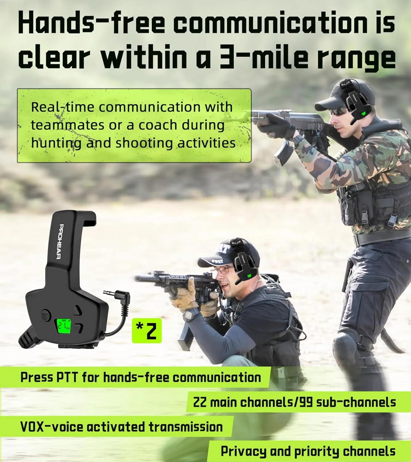 PROHEAR RH08 Walkie Talkie for Howard Leight Impact Sport Electronic Earmuffs, with Rechargeable Battery, Great Signal for Shooting Range Outdoors - 2 Pack