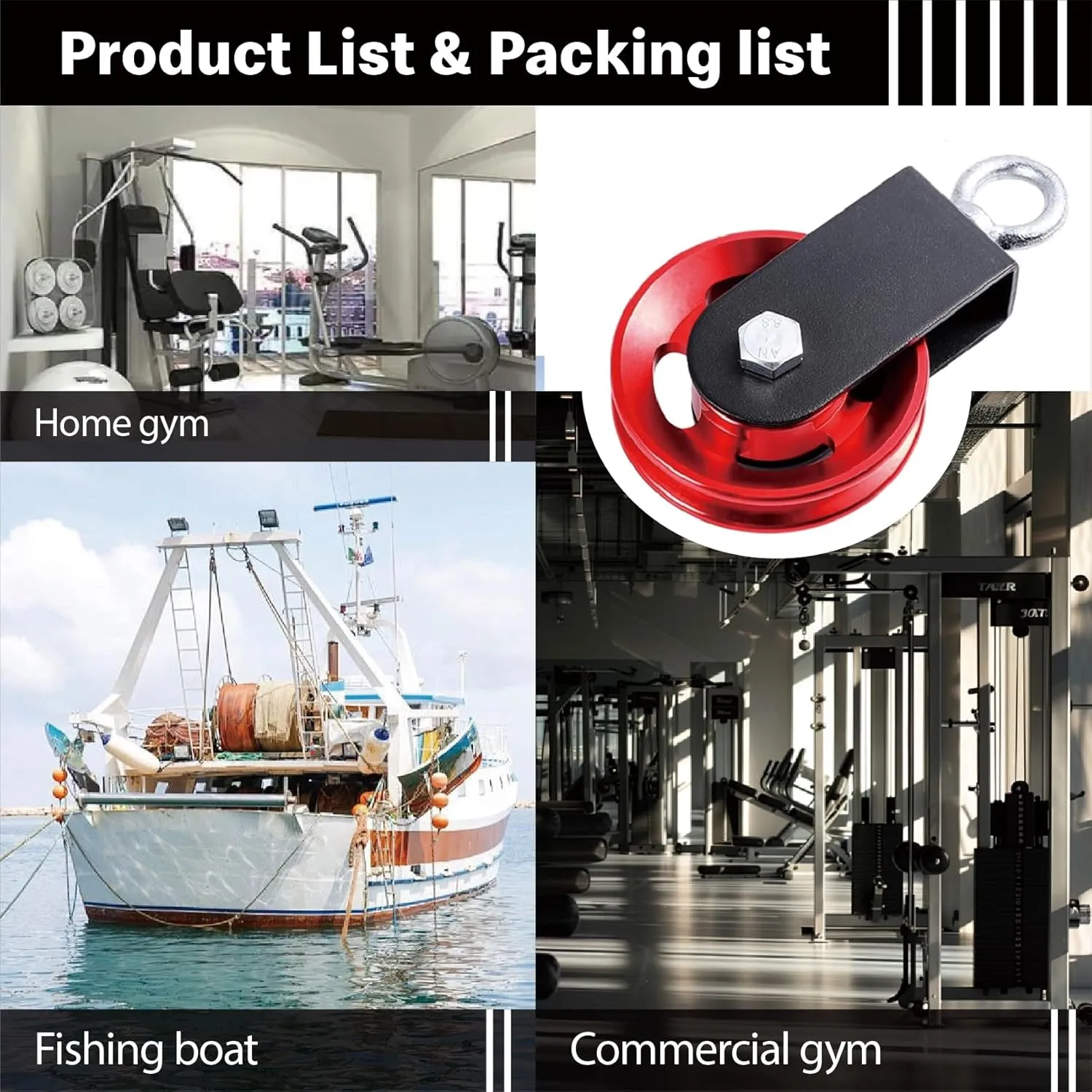 Pulley system for home gym, Aluminum GYM Pulley Wheel Universal Aluminum Alloy Bearing Pulley Wheel for Cable Machine Gym Equipment Part Garage Door
