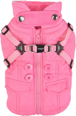Puppia Wilkes Winter Dog Coat with Integrated Harness No Pull Cold Weather Waterproof Warm Fleece Back Zipper for Small & Medium Dog, Pink, Medium
