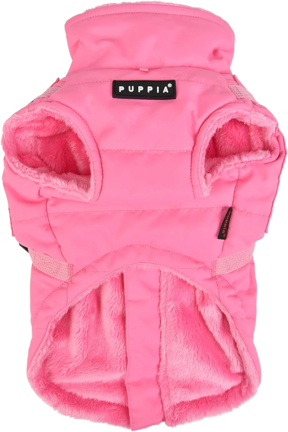 Puppia Wilkes Winter Dog Coat with Integrated Harness No Pull Cold Weather Waterproof Warm Fleece Back Zipper for Small & Medium Dog, Pink, Medium