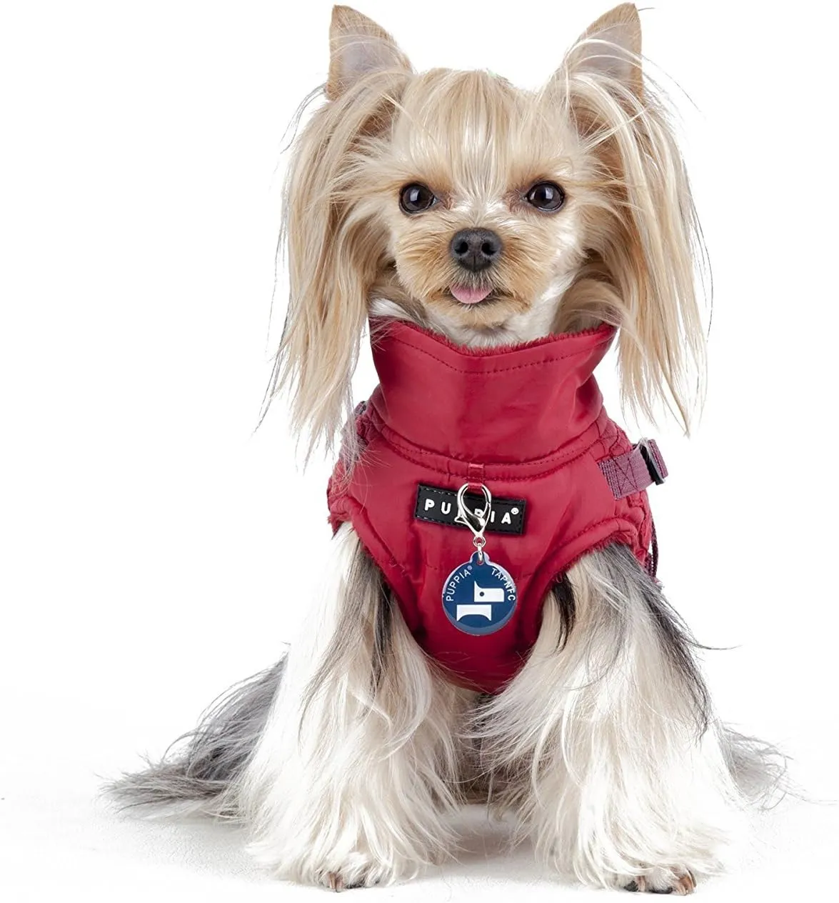 Puppia Wilkes Winter Dog Coat with Integrated Harness No Pull Cold Weather Waterproof Warm Fleece Back Zipper for Small & Medium Dog, Wine, Medium