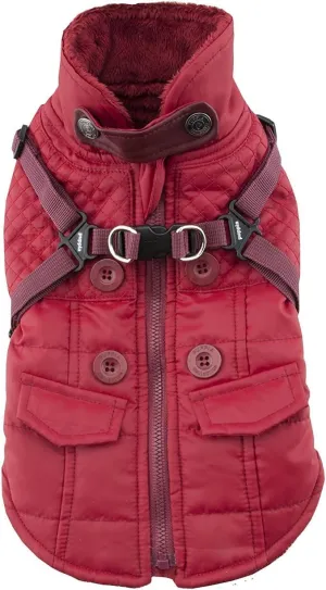 Puppia Wilkes Winter Dog Coat with Integrated Harness No Pull Cold Weather Waterproof Warm Fleece Back Zipper for Small & Medium Dog, Wine, Medium
