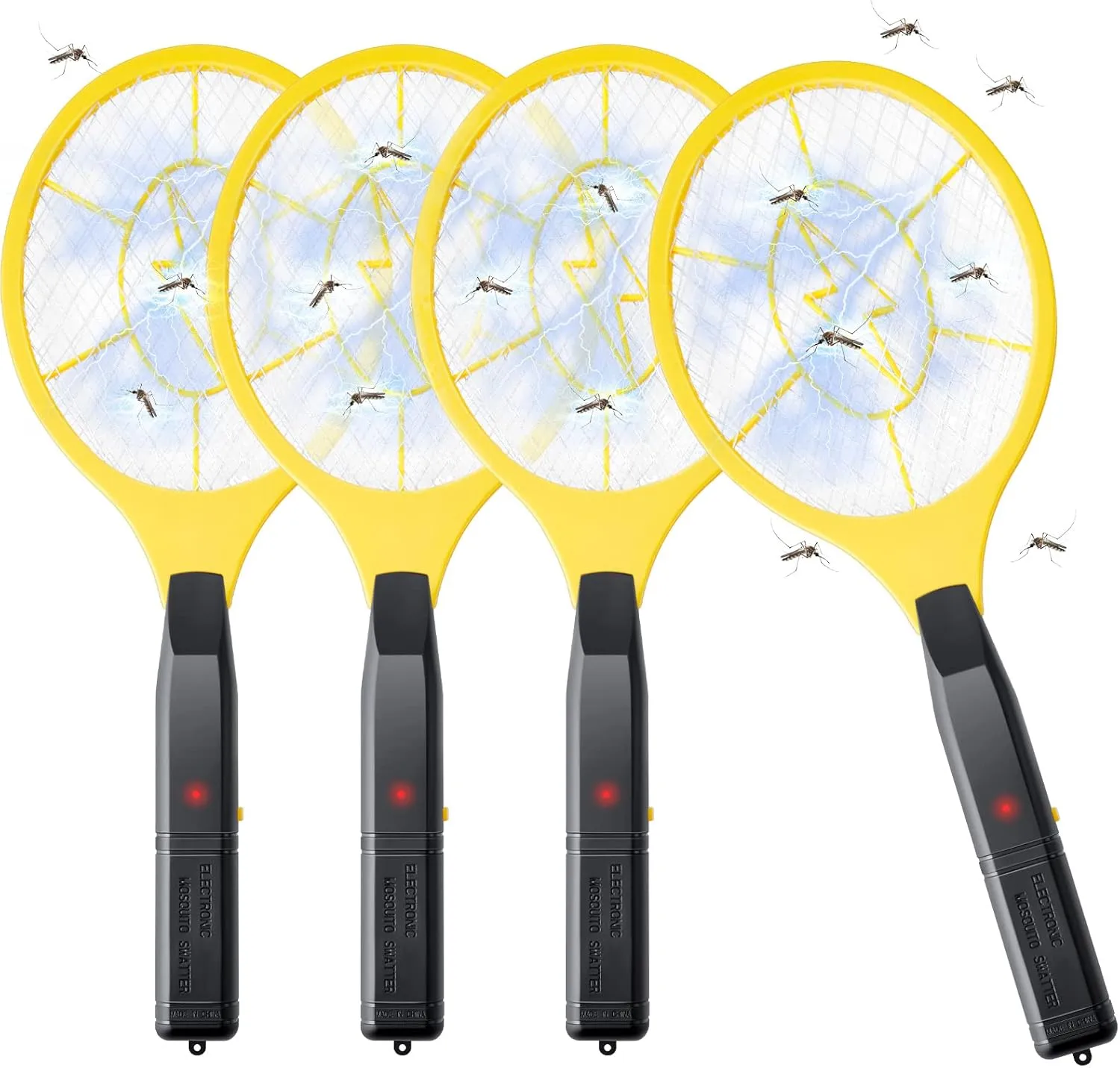 Qualirey 4 Pack Electric Fly Swatter Handheld Bug Zapper, Indoor Outdoor 17. 3" Zapping Racket for Pest Mosquito & Flies, Battery Powered Safe to Touch with 3-Layer Safety Mesh