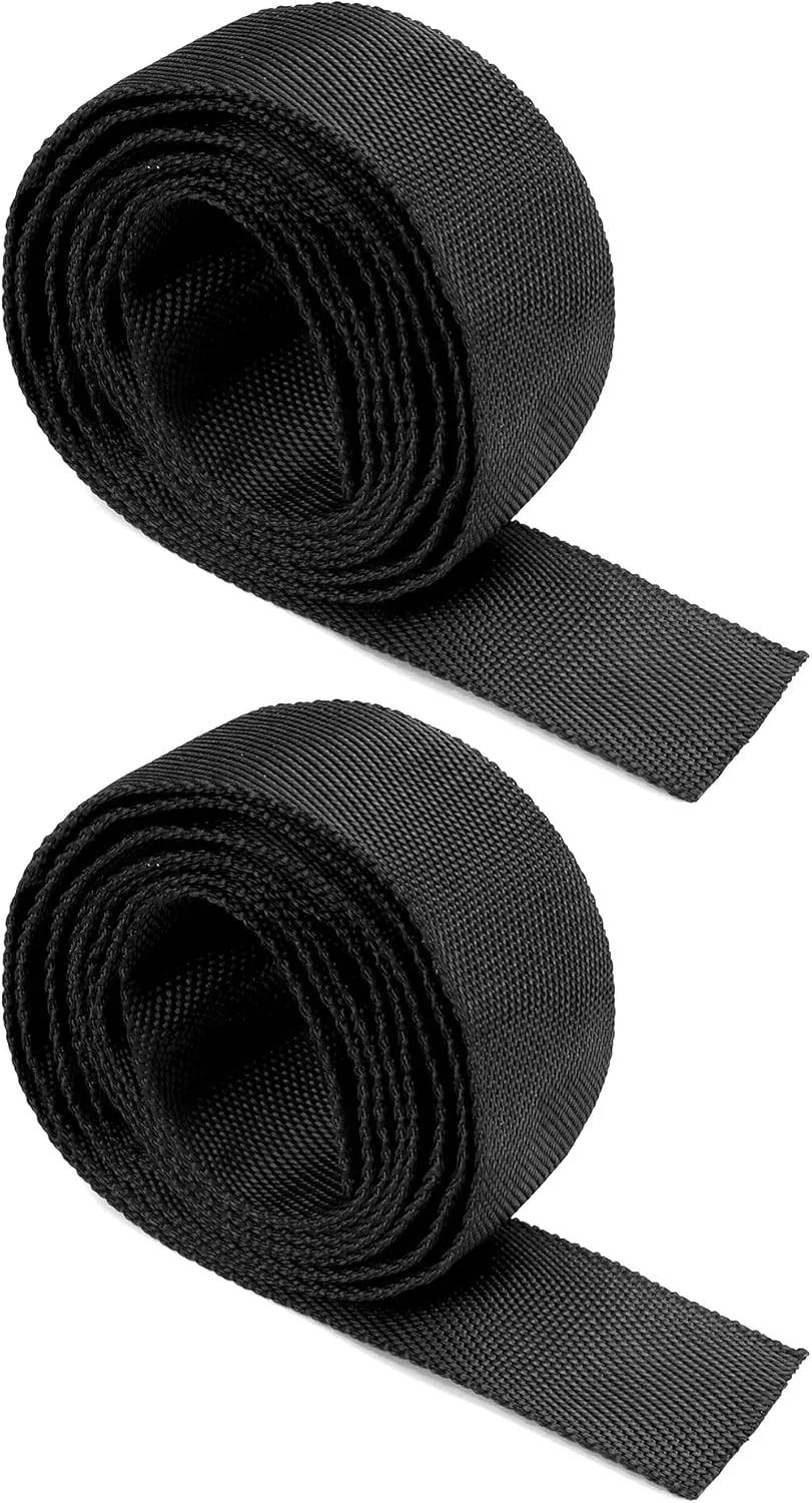 QWORK Winch Rope Protector Sleeve, 2 Pack 5cm/1.97" Wide x 2m/6.6' Long Polyester Winch Rope Protective Sleeve Trailer Winch Parts, Black