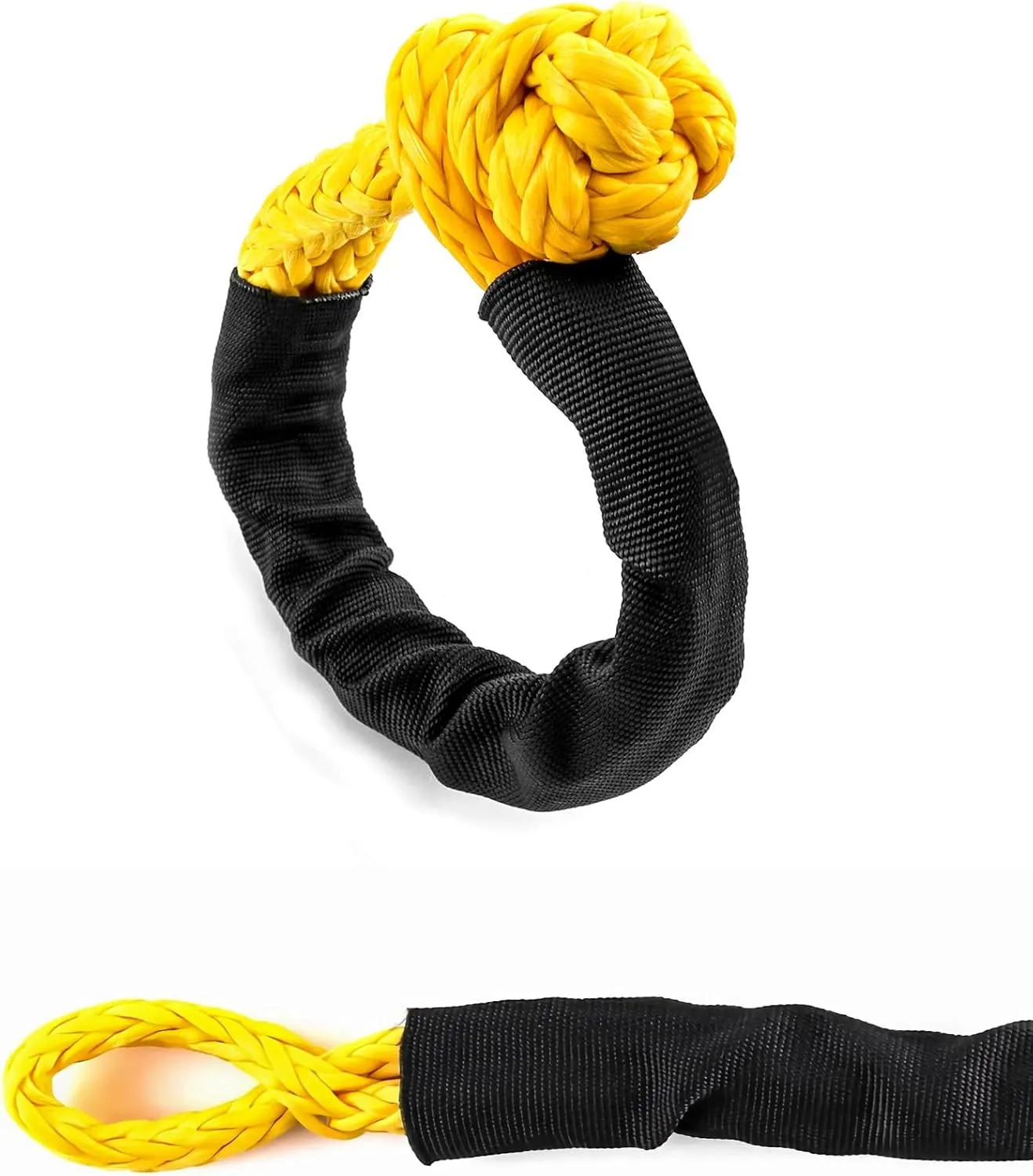 QWORK Winch Rope Protector Sleeve, 2 Pack 5cm/1.97" Wide x 2m/6.6' Long Polyester Winch Rope Protective Sleeve Trailer Winch Parts, Black