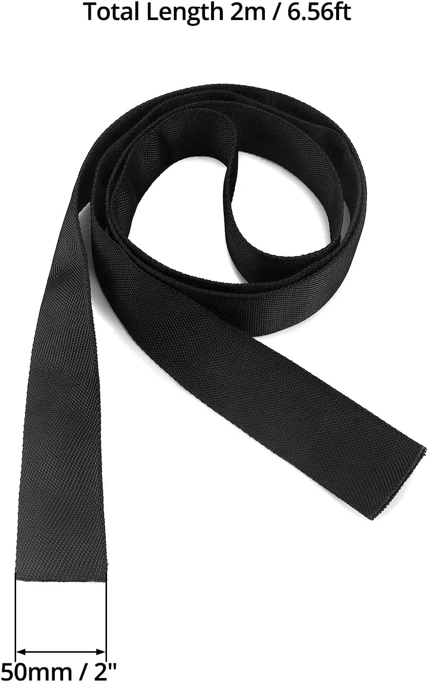 QWORK Winch Rope Protector Sleeve, 2 Pack 5cm/1.97" Wide x 2m/6.6' Long Polyester Winch Rope Protective Sleeve Trailer Winch Parts, Black