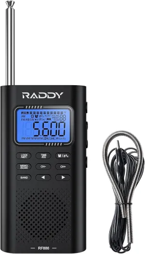 Raddy RF886 Portable Shortwave Radio AM/FM/SW/VHF/WB Digital Radio BT Connection with NOAA and Alert, Rechargeable Pocket Radio w/ 9.85 Ft Wire Antenna