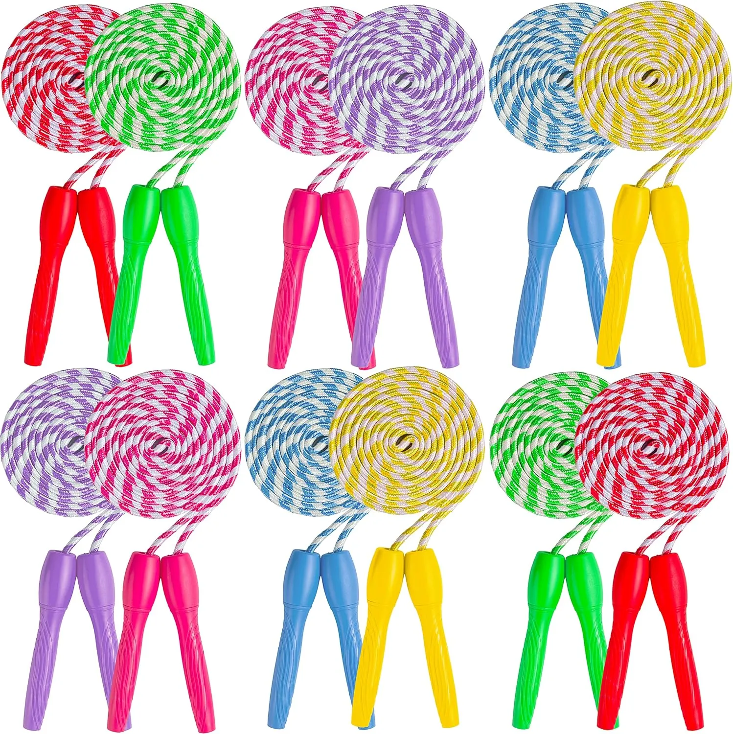 Ram Pro All Purpose Jump Rope Stripe Ropes With Plastic Handles for any Skill Level, 12PK, 6 colors (2 of each)