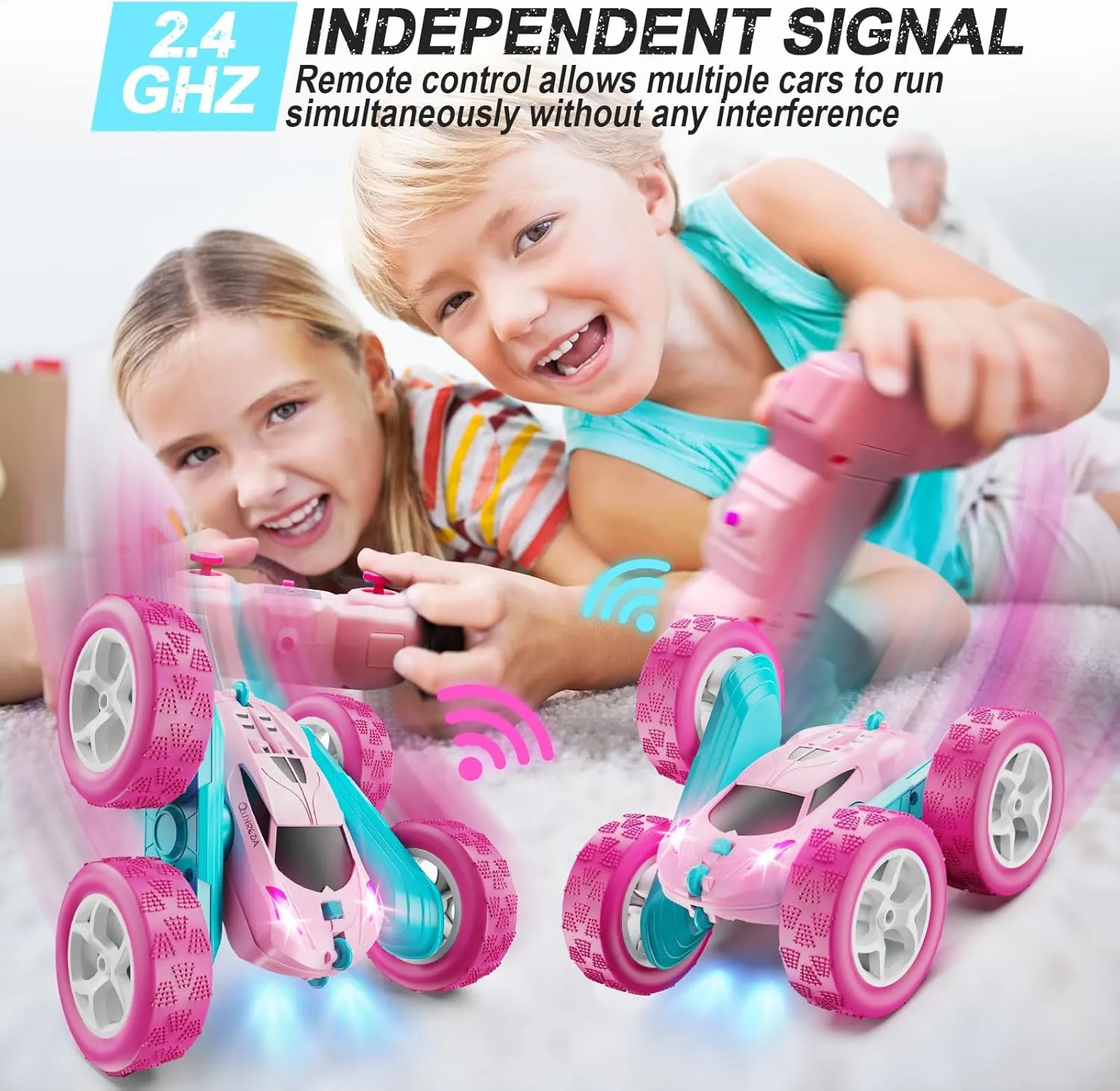 RC Cars, Pink Remote Control Car for Girls, 2.4 GHZ Double Sided RC Stunt Car 360° Rotating Remote Control Crawler with Headlights Car Toys for 6 7 8 9 10 11 12 Girls Birthday
