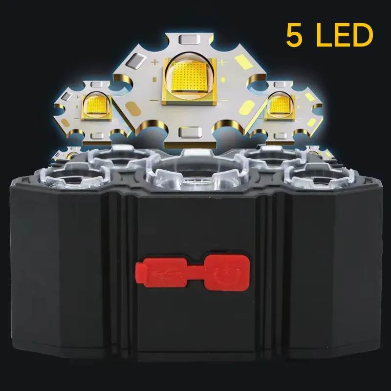 Rechargeable 5-LED Headlamp – USB Powered Torch with 4 Light Modes & Waterproof Design