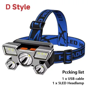 Rechargeable 5-LED Headlamp – USB Powered Torch with 4 Light Modes & Waterproof Design