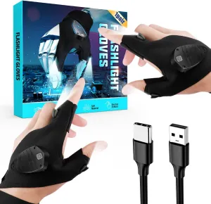 Rechargeable Led Flashlight Gloves, Birthday Fathers Day Gift from Daughter Son Wife, Unique Camping Gadgets Led Gloves for Men Mechanic Car Guy Repairing