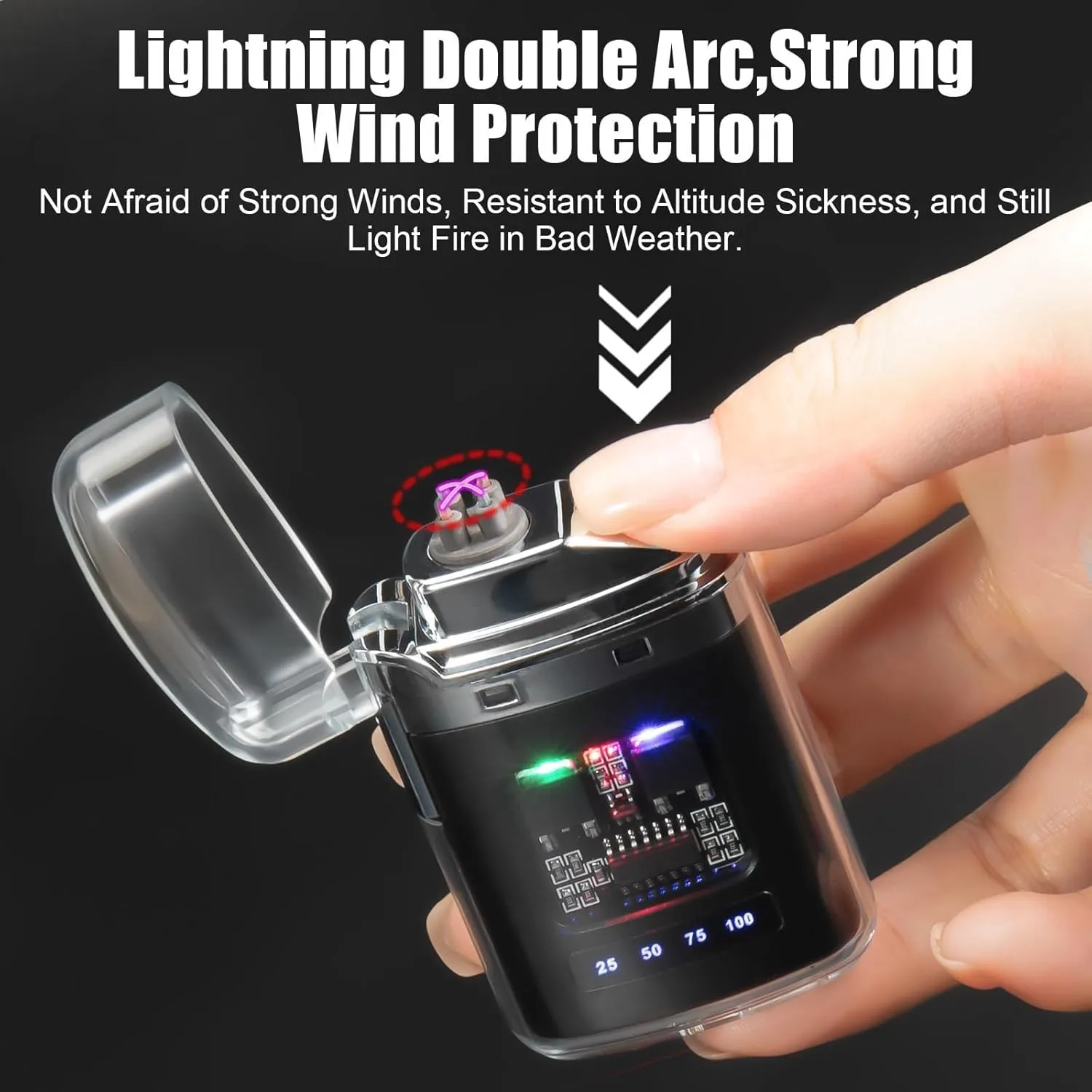 Rechargeable Lighter, Plasma Dual Arc Light Lighter, Electric Lighter with USB Charging, with LED Power Display, Outdoor Waterproof Lighter for Camping, Hiking, Adventure, Survival Tactical Gear(Blue)