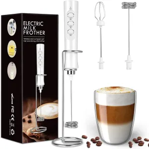 Rechargeable Milk Frother Handheld for Coffee, Stirrers Electric Whisk with Wall Mounted Stand, Drink Mixer Hand Frother Wand (MF02)