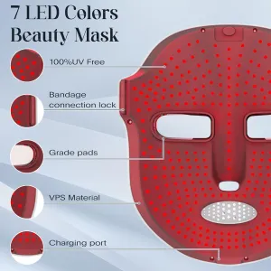 Red Light Therapy Mask for Face, 7 Colors LED Red Blue Light Therapy Mask Cordless Rechargeable Portable Facial Skin Care Beauty Masks at Home (White)