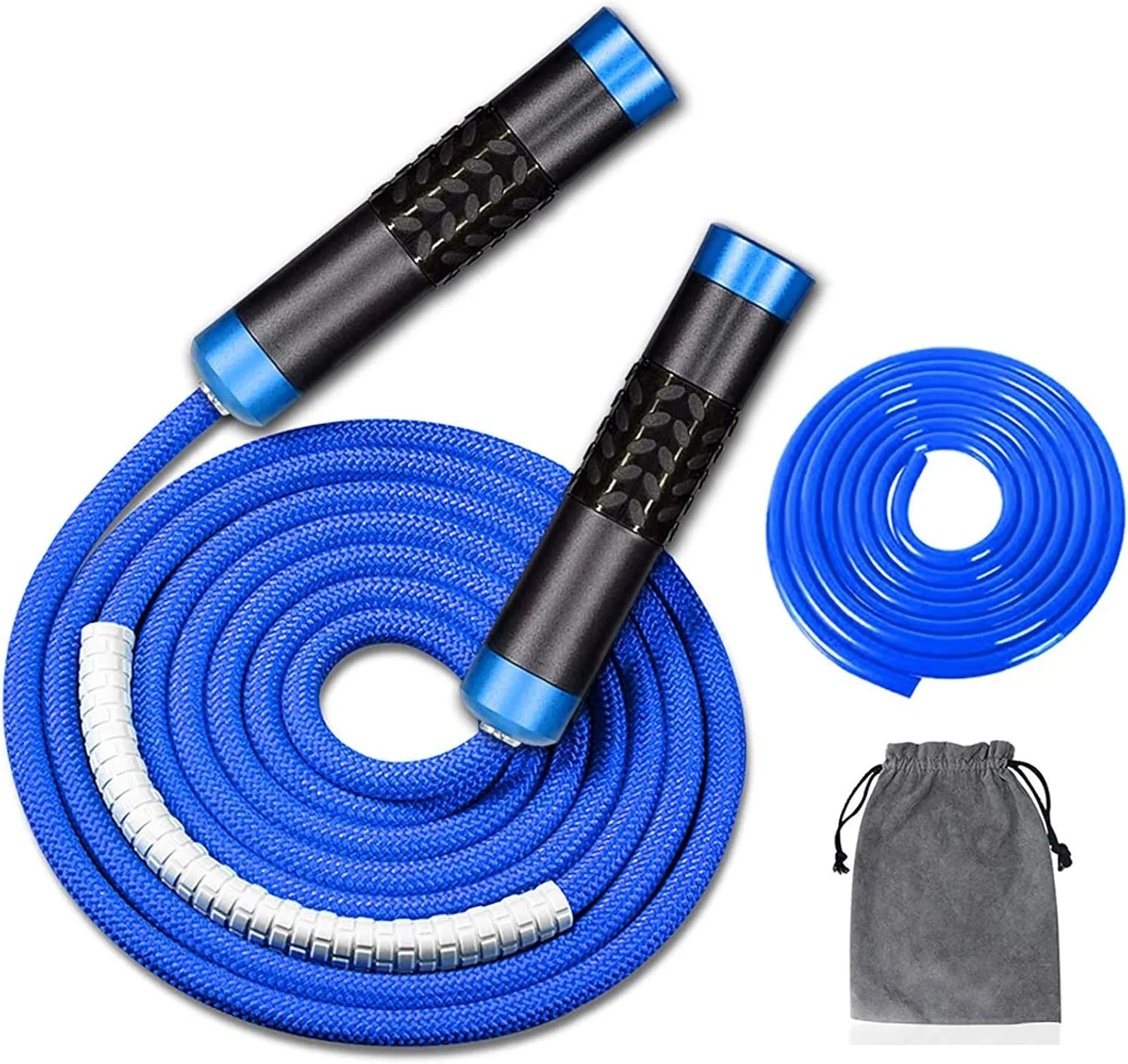 Redify Weighted Jump Rope for Workout Fitness(1LB), Tangle-Free Ball Bearing Rapid Speed Skipping Rope for MMA Boxing Weight-loss,Aluminum Handle Adjustable Length 9MM Fabric Cotton 9MM Solid PVC Rope