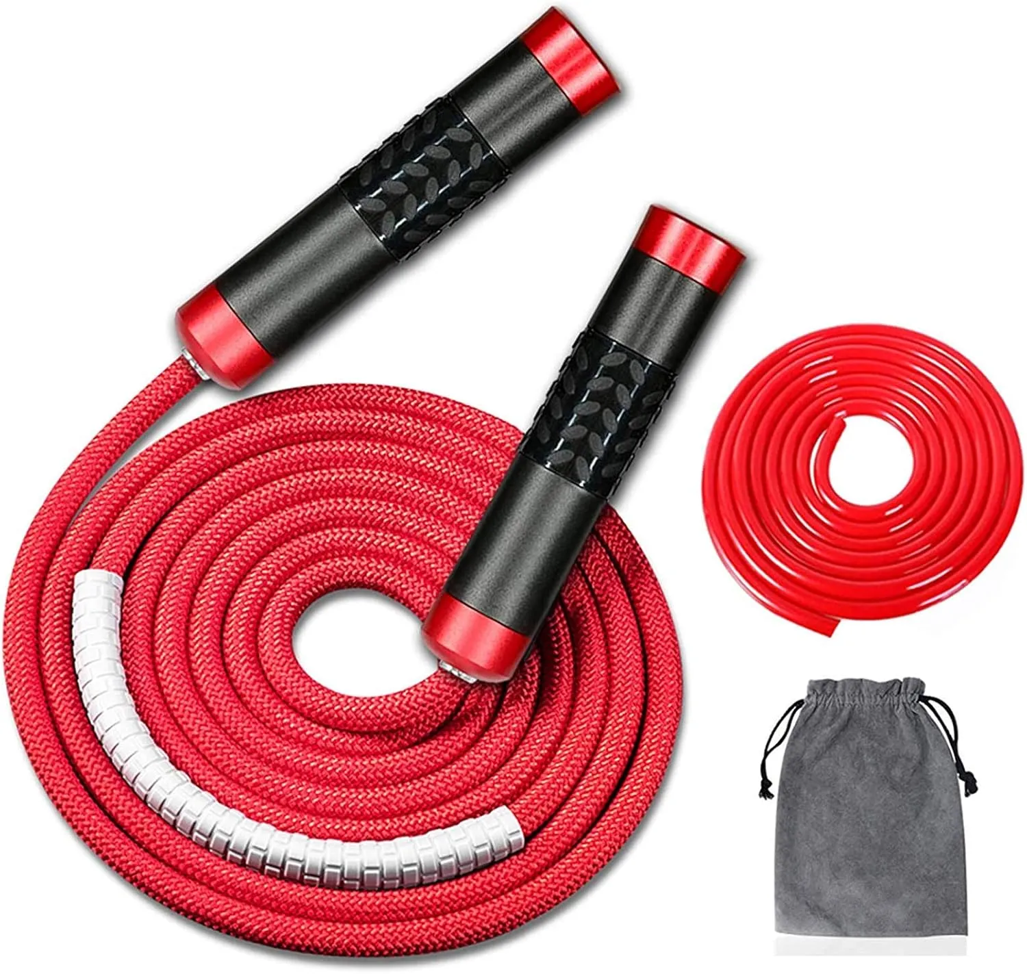 Redify Weighted Jump Rope for Workout Fitness(1LB), Tangle-Free Ball Bearing Rapid Speed Skipping Rope for MMA Boxing Weight-loss,Aluminum Handle Adjustable Length 9MM Fabric Cotton 9MM Solid PVC Rope