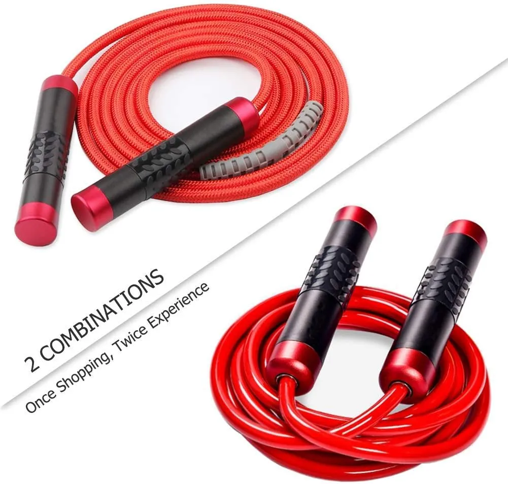 Redify Weighted Jump Rope for Workout Fitness(1LB), Tangle-Free Ball Bearing Rapid Speed Skipping Rope for MMA Boxing Weight-loss,Aluminum Handle Adjustable Length 9MM Fabric Cotton 9MM Solid PVC Rope