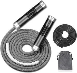 Redify Weighted Jump Rope for Workout Fitness(1LB), Tangle-Free Ball Bearing Rapid Speed Skipping Rope for MMA Boxing Weight-loss,Aluminum Handle Adjustable Length 9MM Fabric Cotton 9MM Solid PVC Rope